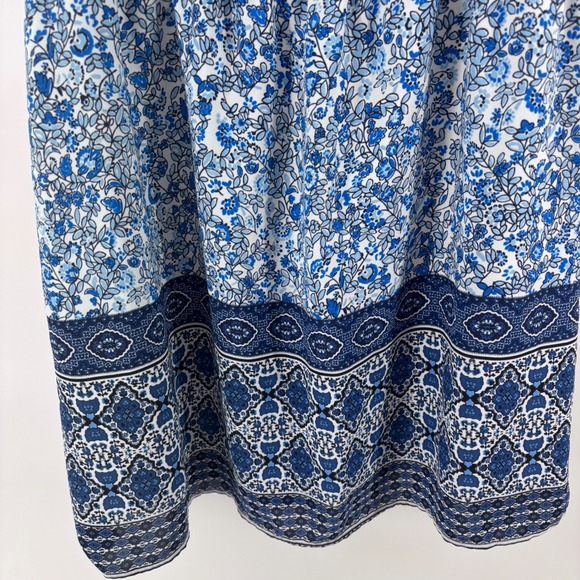 GAP Sleeveless Mini Dress Blue‎ Floral Print Drawstring Waist Casual Summer - Picture 5 of 6